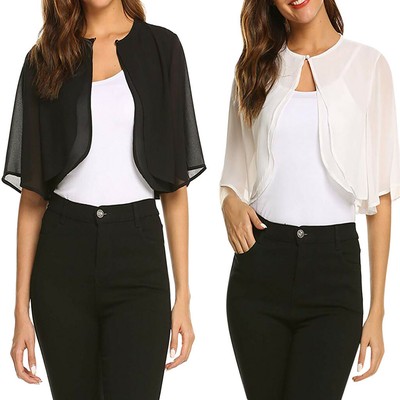 Womens Sheer Chiffon Bolero Shrug Cardigan Open Front Summer Cover Up Blouse Top