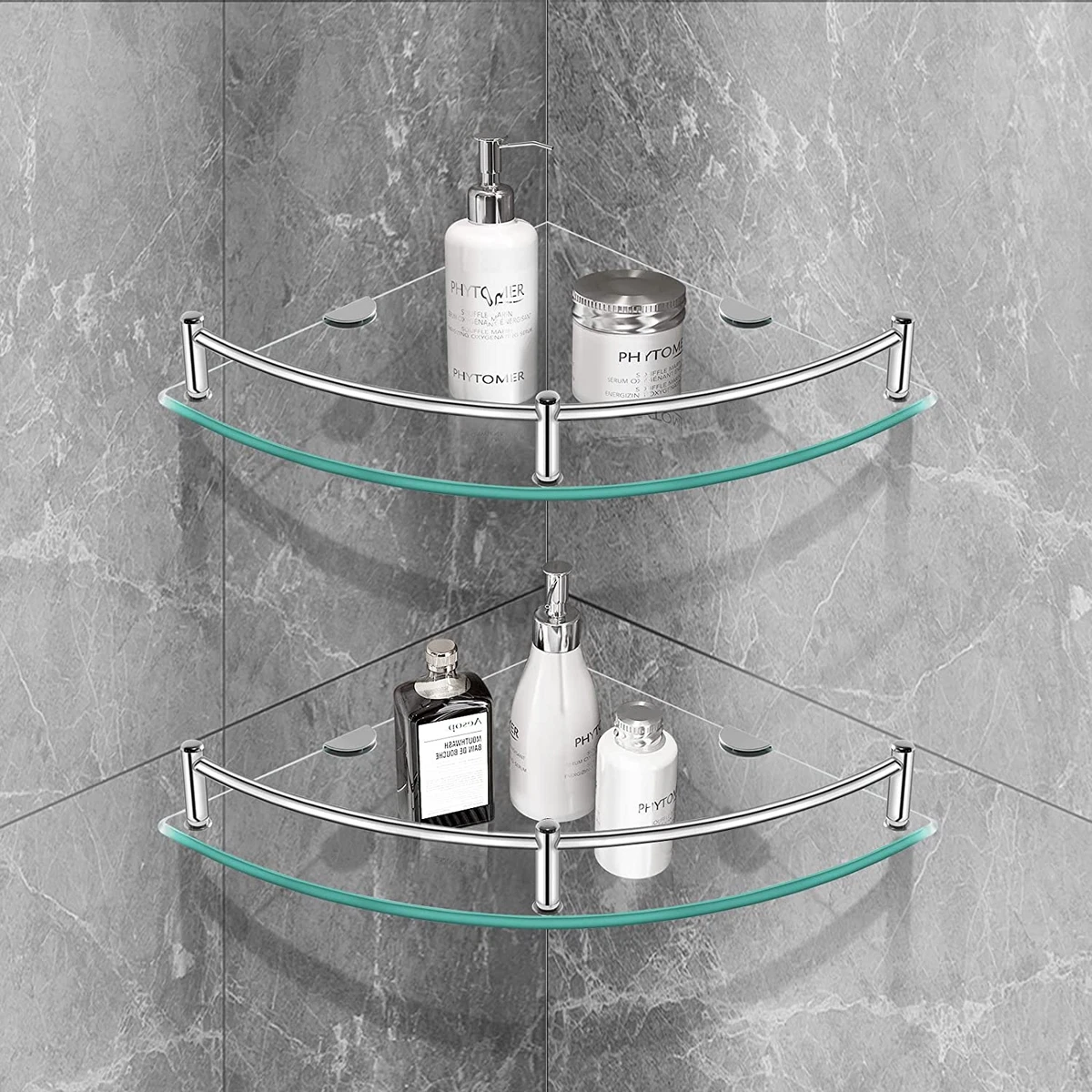 YorkHoMo Bathroom Glass Corner Shelf Tempered Glass Floating