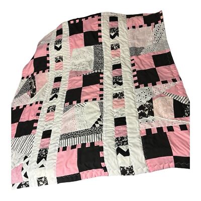 Baby or lap quilt. 36 x39  approx.  pink white black and lace
