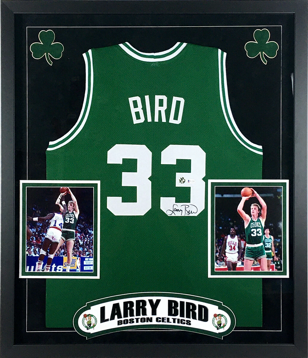 Larry Bird Autographed and Framed Green Boston Celtics Jersey