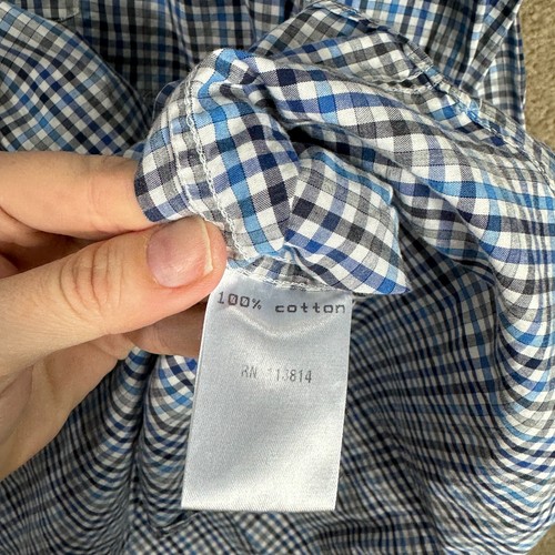 Billy Reid Shirt Mens Size XL Blue/Black Gingham Check Long Sleeve Standard Cut - Picture 7 of 10