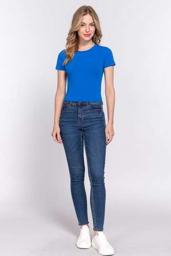 Women Basic Solid Stretch Short Sleeve Crew Neck Crop Top shirt T12362 - Picture 22 of 44