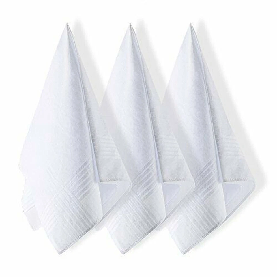 12Pc White Polyester Men Handkerchiefs Hanky Pocket Square Hankie Lot Set Vintag - Image 4 of 4