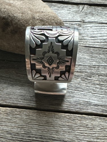 Mens Storyteller Sterling Silver Cuff Bracelet. Navajo Native American F Charley - Afbeelding 7 van 12