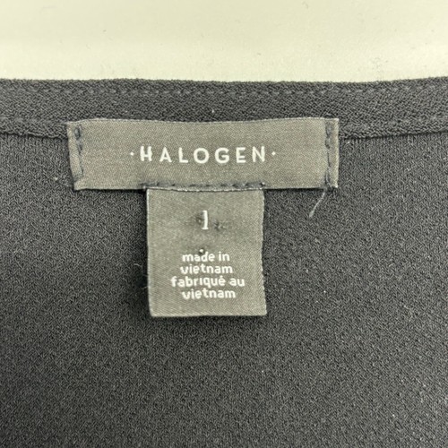 Halogen Womens Size 1 1X Button Front Blouse Black V-Neck Long Sleeves Pleated - Picture 3 of 7