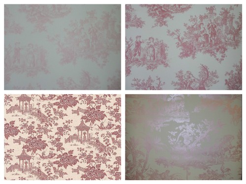 Red Pink Toile De Jouy Wallpaper - Shabby Chic Wallcoverings - Cottage - Cherub  - Picture 2 of 6