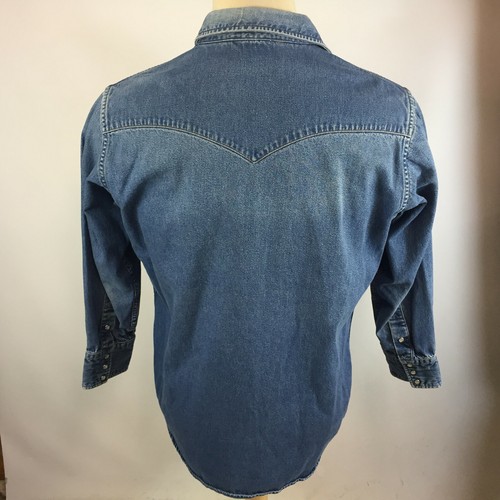Vintage Distressed Worn Carhartt Denim Jean Pearl Snap Western Work Shirt Rodeo - 第 5/8 張圖片