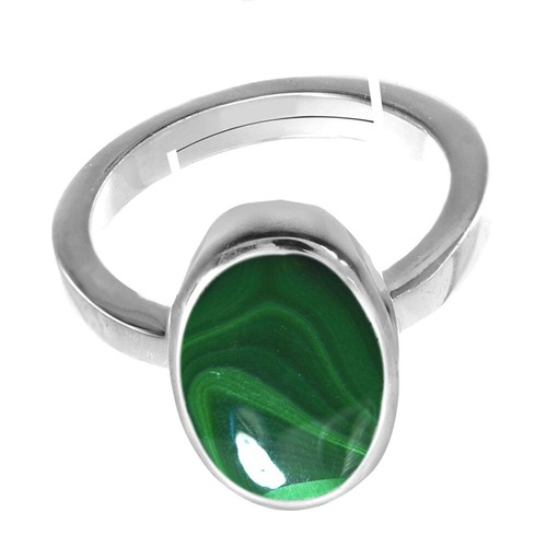 Anillo ajustable de malaquita chapado en plata natural en tamaño (AU H-P o Q-Z) - Imagen 3 de 7