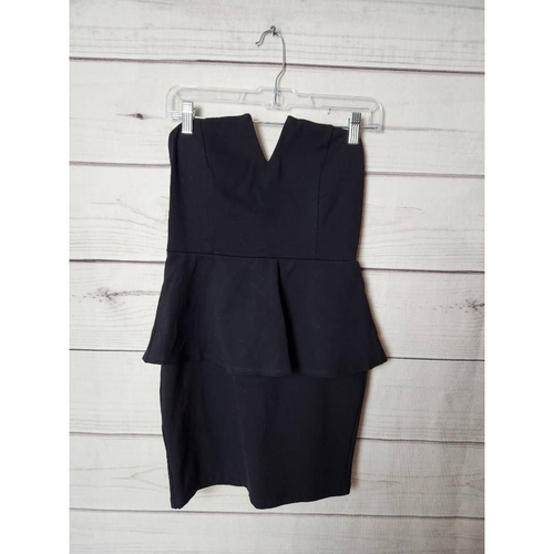 Lulus Damen Schößchen Kleid Schwarz Mini Stretch Trägerlos Viskosemischung USA M