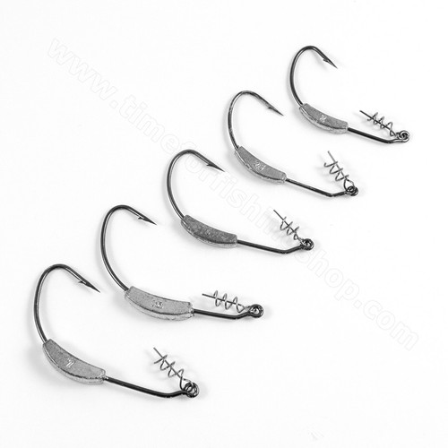 Offset Hooks Screw Spring Lock Weighted Weedless Worm Pike Perch Soft Lure Bait - Picture 5 of 12