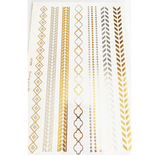 New Silver Gold Temporary Tattoo Metallic Art  Body Jewellery Boho Tribal Aztec - Picture 10 of 28