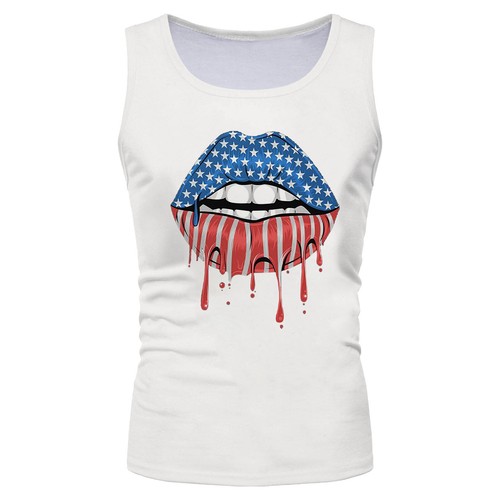 Male Tank Shirt Independence Day Sleeveless Vest Men's Casual Tee Flag Printed - Picture 87 of 88