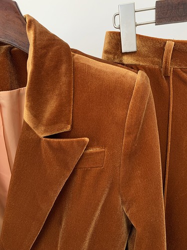 Damen-Blazer mit Samtpassform + Fackelhose Hose Anzug braun grün lila marineblau - Bild 22 von 48