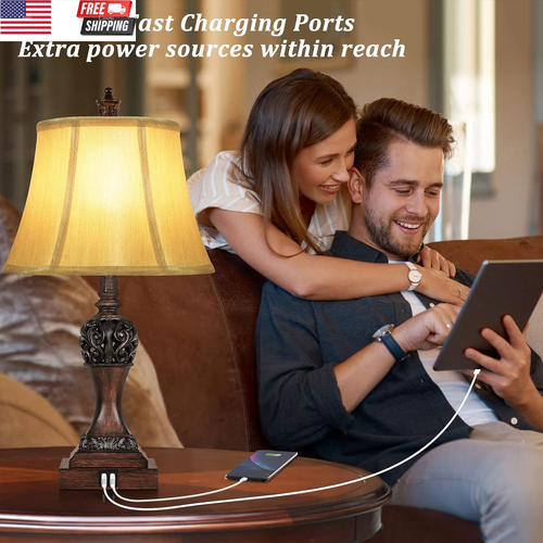 Set of 2 Touch Control 3-Way Dimmable Table Lamps with 2 USB Charging Ports Trad - Picture 2 of 7