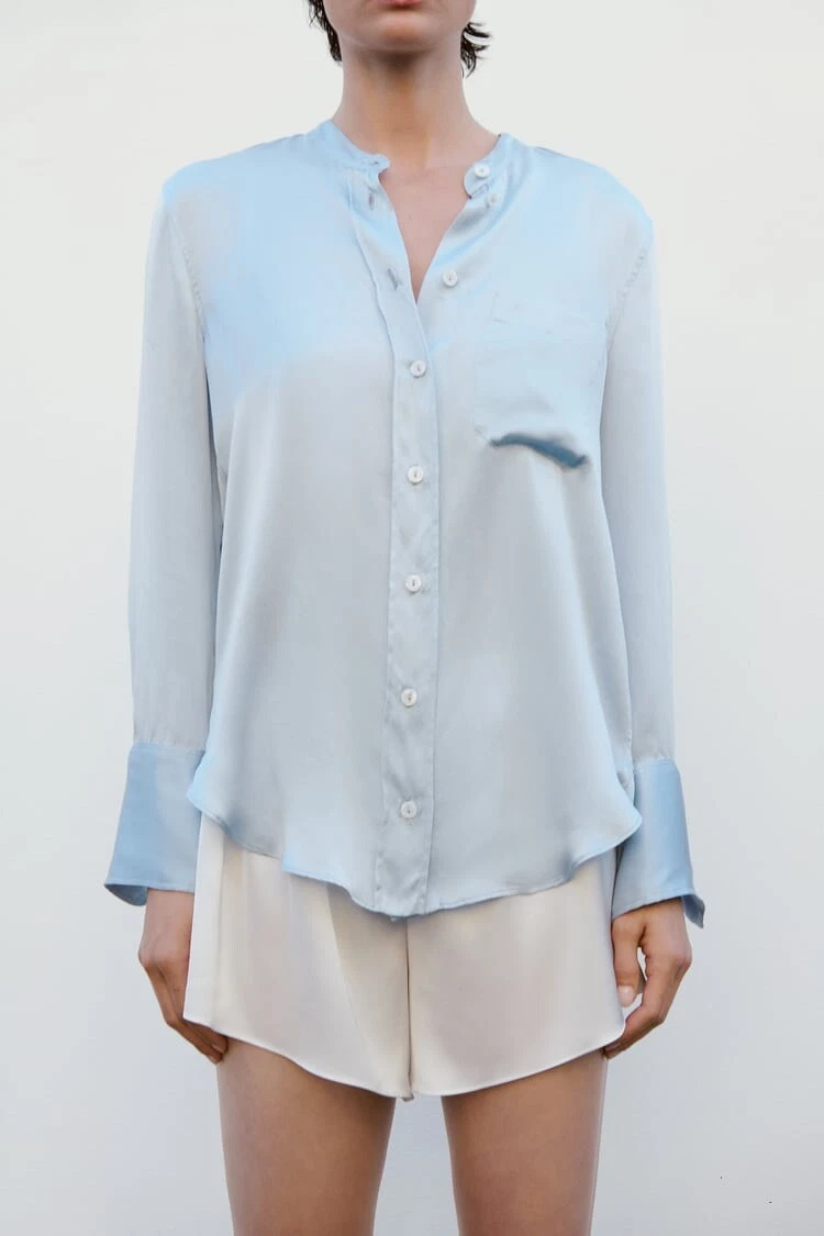 ZARA LIGHT BLUE 100 MULBERRY SILK SHIRT BLOUSE LIMITED EDITION SIZE M 3215 085