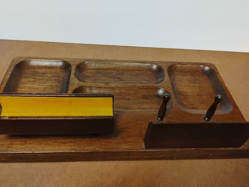 Vintage London Leather Wood Mens Dresser Valet Station Organizer - Picture 7 of 7
