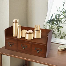 Retro 3 Drawers Wood Desktop Storage Cabinet Cosmetic Jewelry Organizing Cabinet