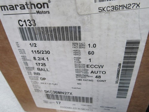 MOTORES MARATHON 5KC36MN27X Motor GP,1/2 HP,1,725 RPM,115/230V AC,48(C) - Imagen 6 de 6