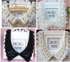 Women Detachable Lace Pearl beaded Collar Handmade Choker Necklace