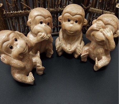 Bois sculpté "Quatre Sages Singes" dans une seule statuette Buis - Bild 9 von 10