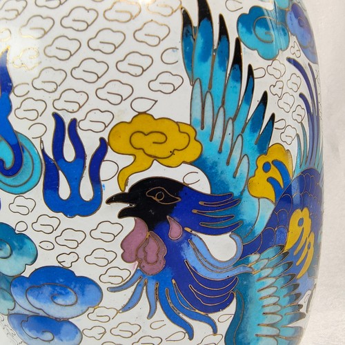 Jarrón Vintage Chino Esmalte Cloisonné 12" Dragón y Fénix Yin Yang Armonious - Imagen 18 de 24