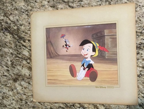 Seltene "Pinocchio und Jiminy Cricket", Disney Classics Lithographie Druck Cel 1960er - Bild 1 von 7
