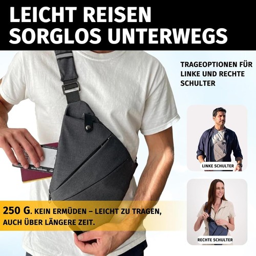 Anti-Diebstahl Umhängetasche aus Nylon, 26x19cm, unisex, sicher, für Reisen - Bild 7 von 11