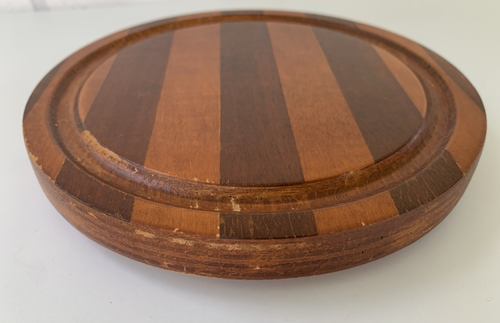 Gewölbter Glasdeckel mit gestreiftem Holzsockel ~ Abdeckung für Käse oder Kuchen 6" Vintage Cloche - Bild 4 von 8