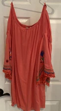 Vintage Off the Shoulder VaVa by Joy Han Mini Coral Embroidered Dress M