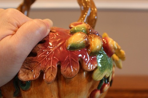 Fitz and Floyd Classics Autumn Splendor Basket Colorful Retired 8 1/2" Tall Flaw - Picture 11 of 13