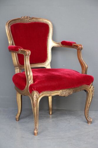 Antique French Louis XV rococo giltwood armchair Rouge Royale velvet gold carved - Picture 4 of 11