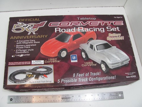 Corvette 50th Anniversary Tabletop Slot Car Road Racing Set Battery Operated - Picture 2 of 10