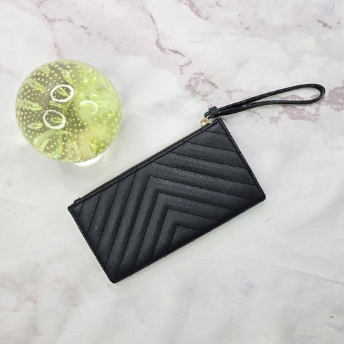 Victorias Secret Wallet Black Faux Leather Quilted Chevron Bifold Snap Zip Coin - Picture 13 of 15