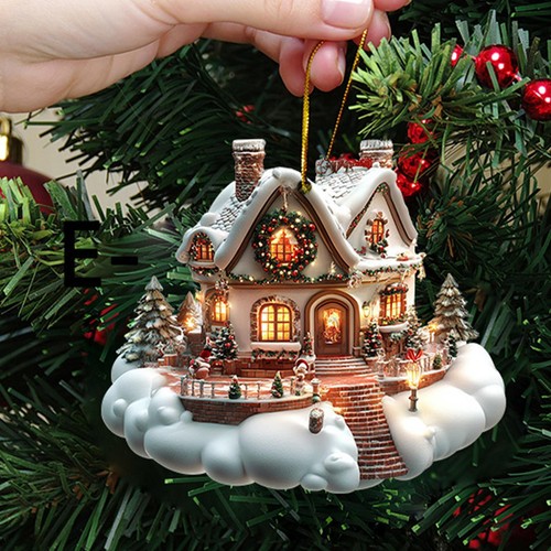 1/5PCS 2D House Christmas Tree Decorations Acrylic Winter Pendant For Christmas - Picture 2 of 17