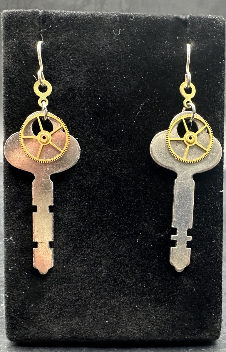 Steam Punk Earrings Vintage Key One Of A Kind-image