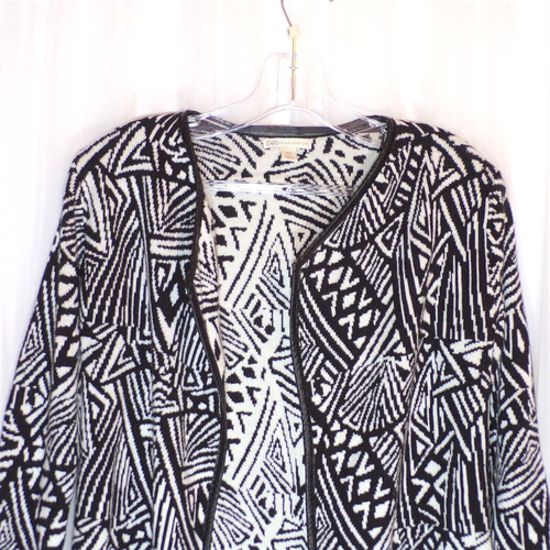 Cato Open Front Cardigan Women XS Sweater Black White Artsy Office Attire Top - Picture 4 of 11