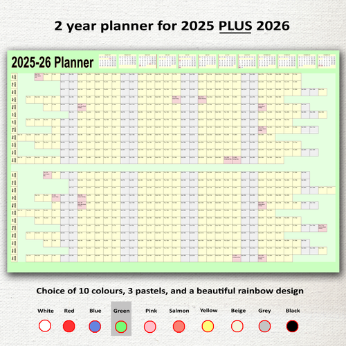 2025 PLUS 2026 (2 year) wall planner calendar 14 colours 4 sizes (rolled/folded) - Picture 16 of 16
