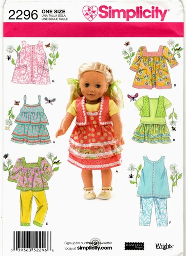 Simplicity 2296 18" Doll Clothes Sewing Craft Pattern Uncut Jumper Pants Top