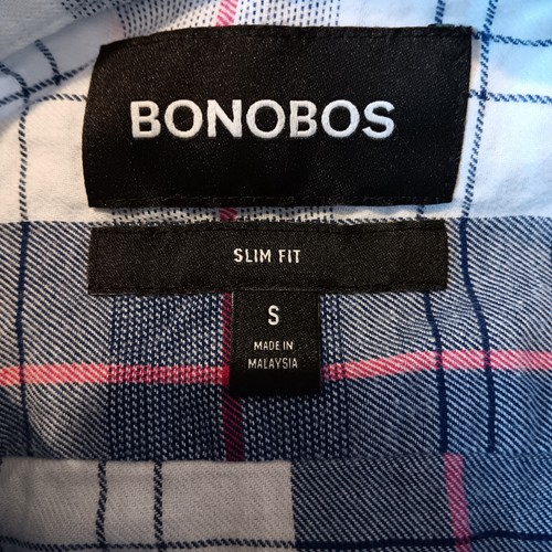 BONOBOS Small Slim Fit Red Blue White Plaid Long Sleeve Light weight Flanel - Picture 4 of 7