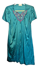 Vintage Vanity Fair Robe Size Small Silky Short Sleeve Teal House Coat