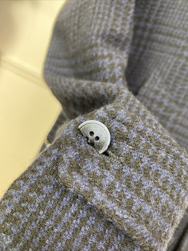 HACKETT LONDON Tweed POW Glencheck Blue Collared Overcoat Jacket Car Coat (36R) - Picture 11 of 18