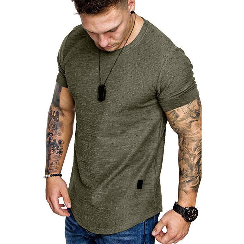 Crew Gym Shirt Tee Slim Neck Pullover Muscle Mens Short Fit Sleeve ...