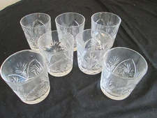 Set of 7 Old Fashioned Whiskey Glasses /Drink Tumblers Pinwheel & Hobstar Design