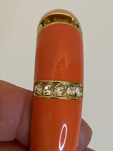 J. Crew Enamel & Rhinestone Bangle Bracelet Orange Oval Hinged Gold Tone Preppy - Picture 18 of 24