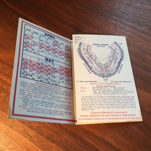 1979 NY New York Yankees Schedule - Picture 4 of 4