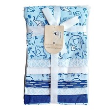 7 Pack Buttons  Stitches Baby Receiving Blankets-Elephants-Blue