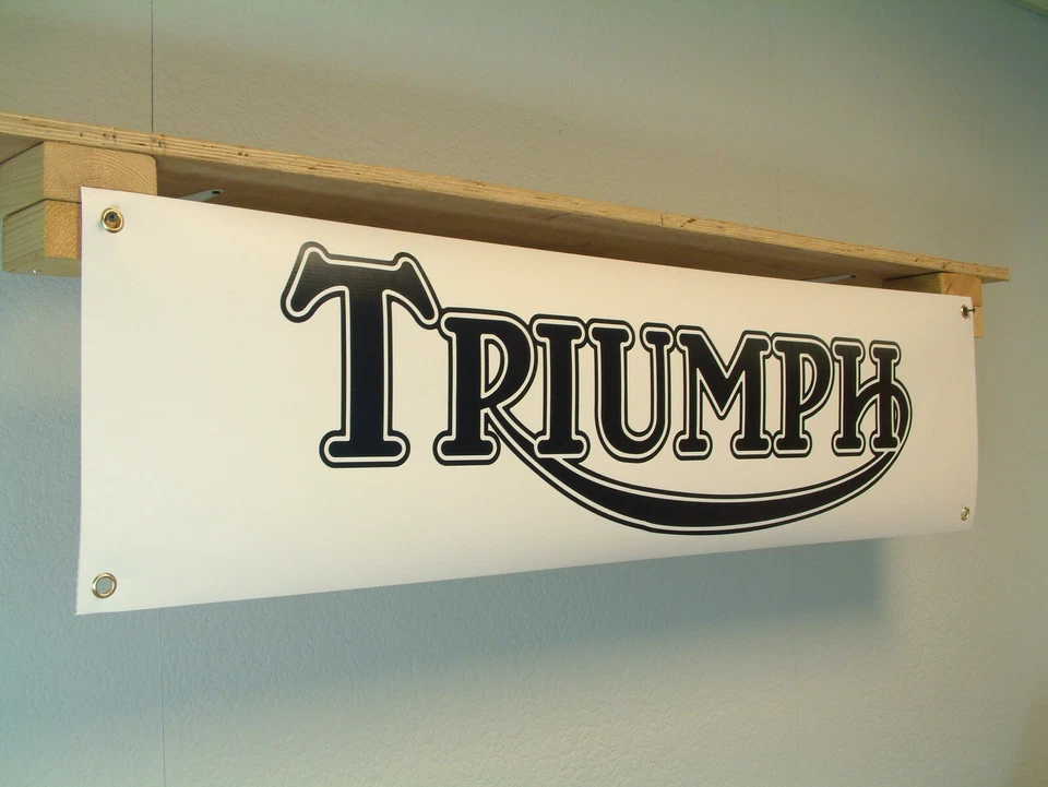 HALCYON AUTOMOTIVE Triumph Motorcycles Banner Classic Meriden Bike Garage Workshop Wall Display