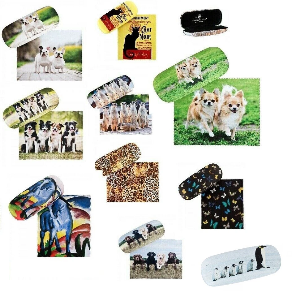 Brillenetui Hund Katze Erdmännchen Bulldogge Bolonka Collies Brillenputztuch - Bild 1 von 1
