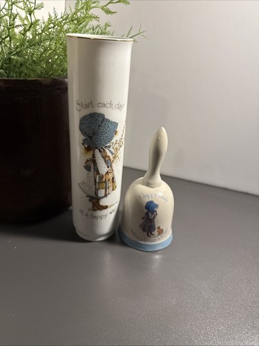 Vintage 1973 Holly Hobbie Bud Flower Vase & 1978 Collectors Bell Set Of 2