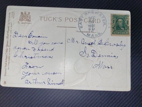 Franklin 1 cent Postage 1908 Postcard with US Postage Post Card Christmas - Picture 2 of 5